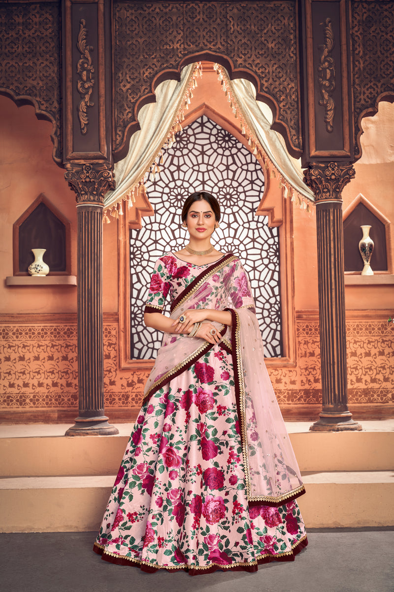 Taffeta Silk With Printed Work Lehenga