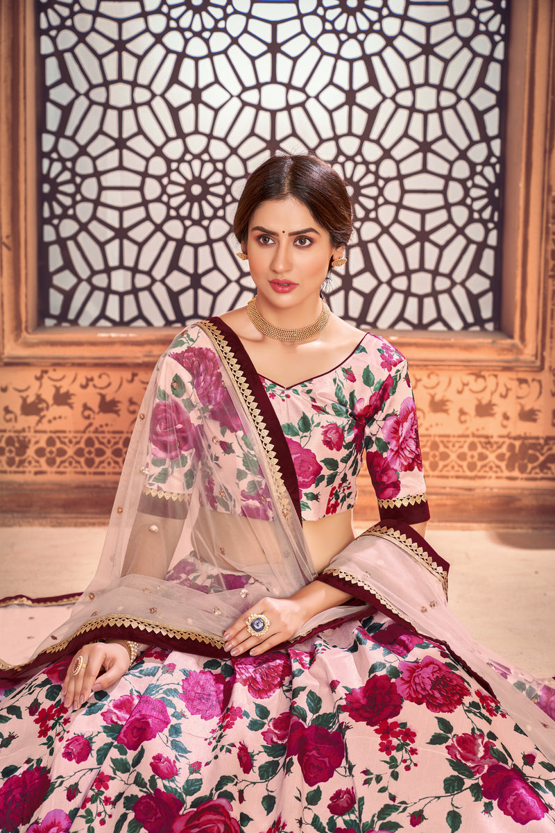 Taffeta Silk With Printed Work Lehenga