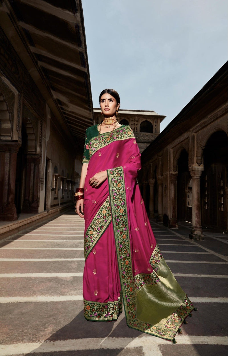 Pink & Green colour Paithani Silk Saree