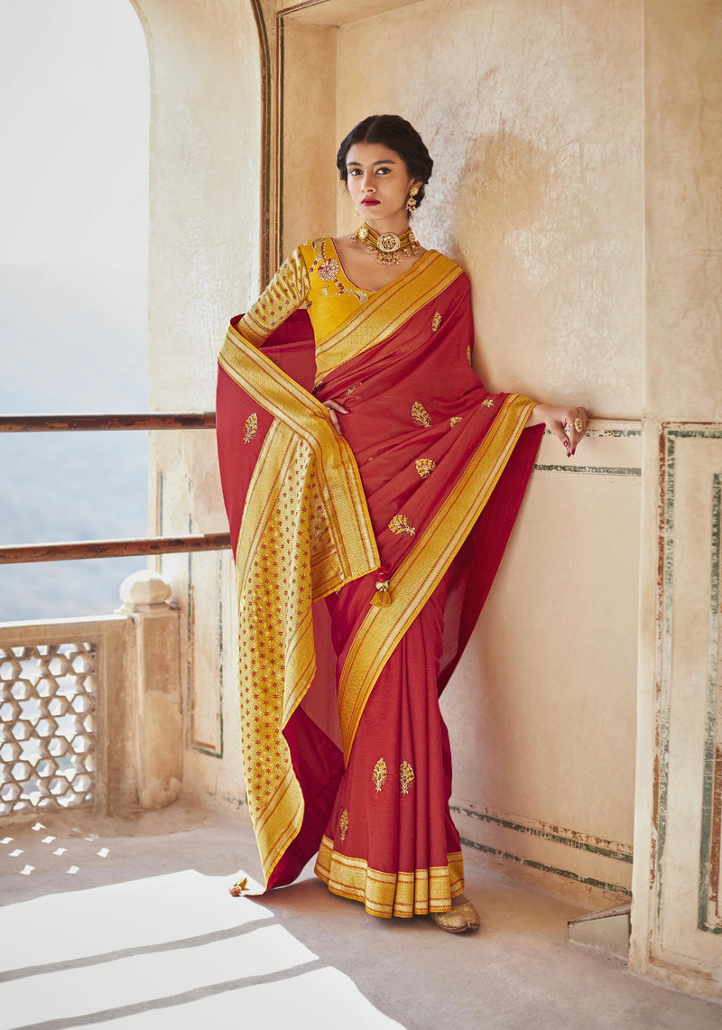 Lovely Red Saree with Weaving Work