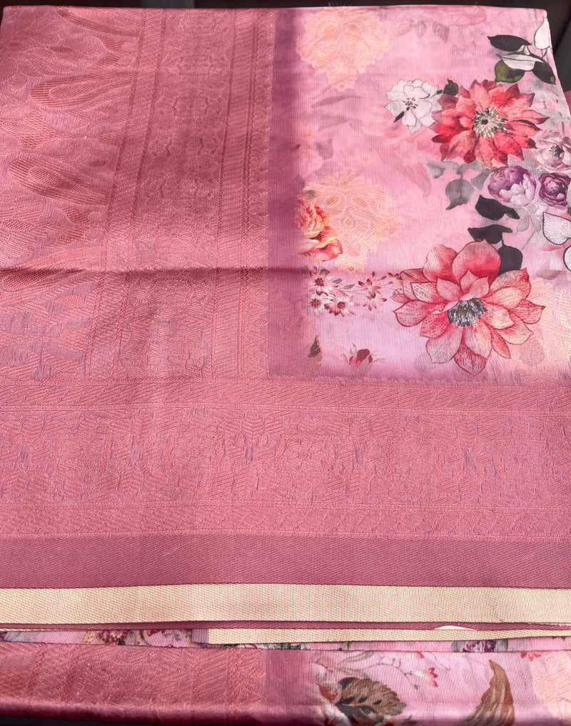 Pastel Pink Colour Satin Silk Saree