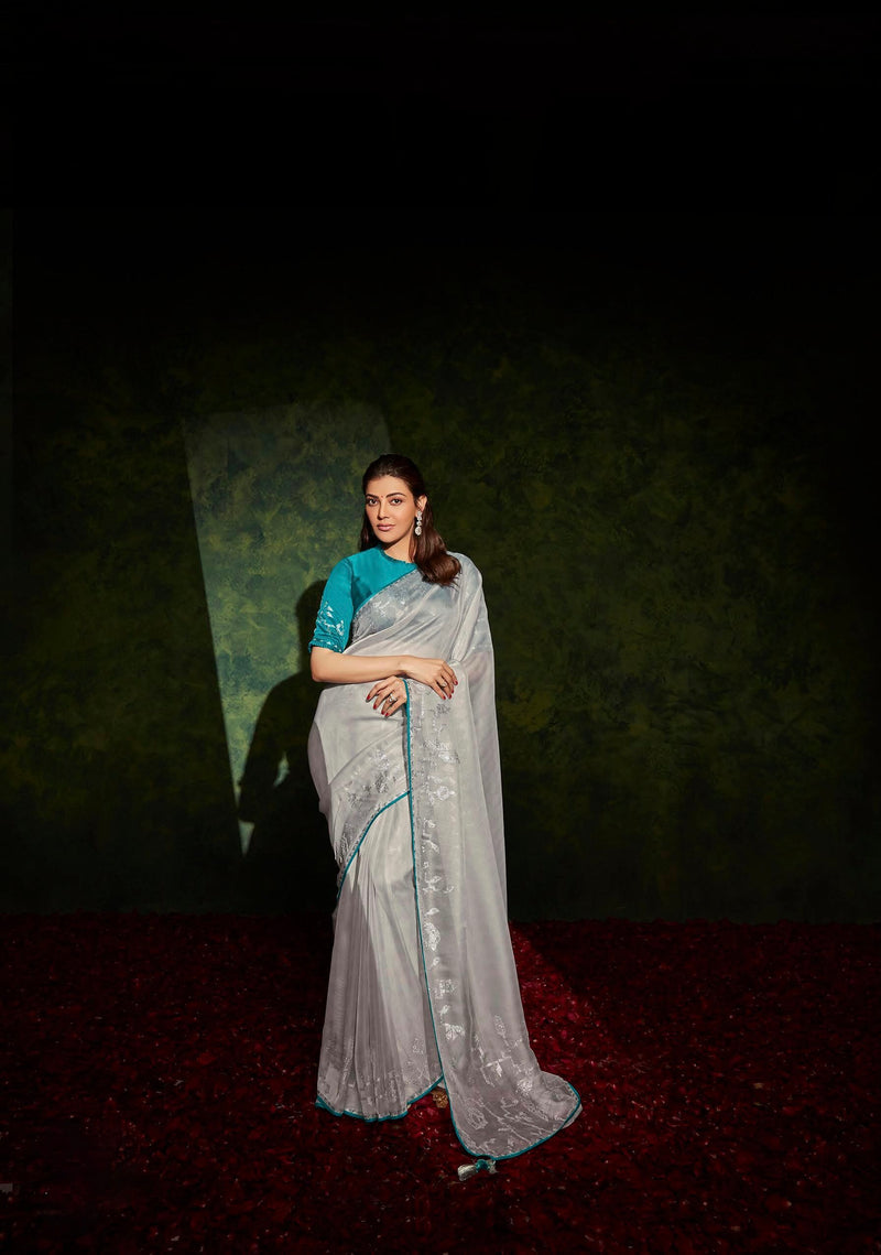 Silver Grey Saree with Handmade works