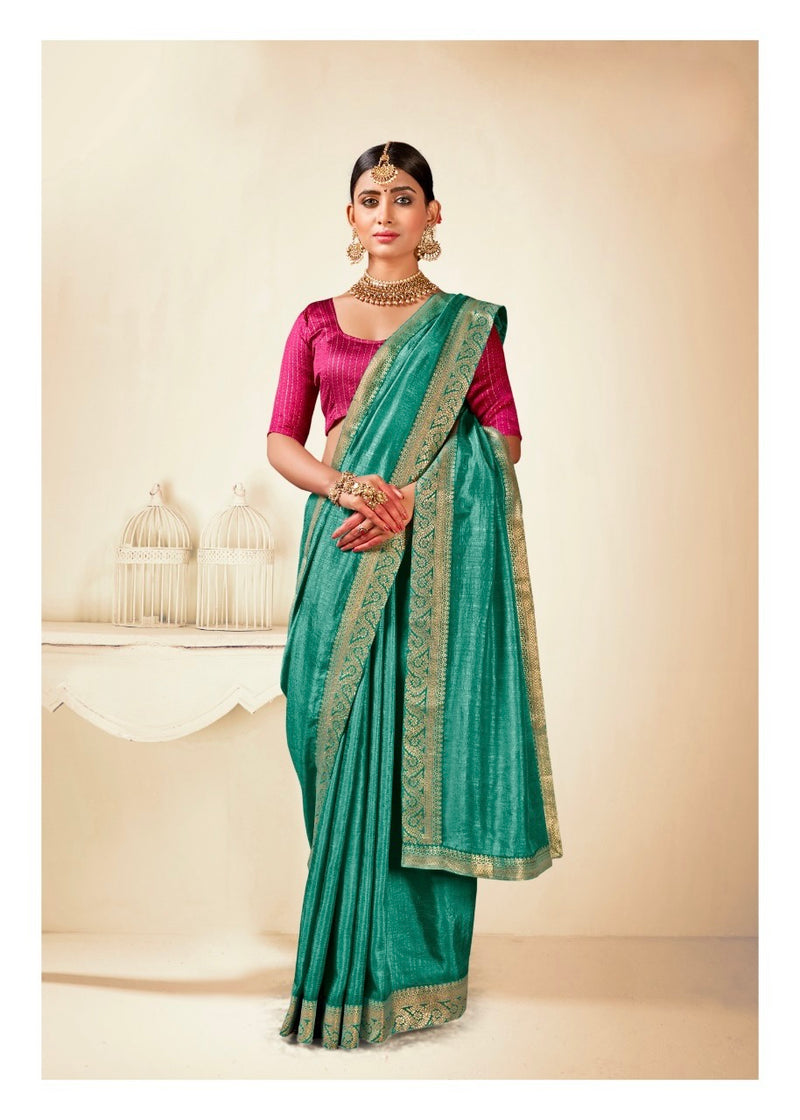 Green Colour Vichitra Silk Saree