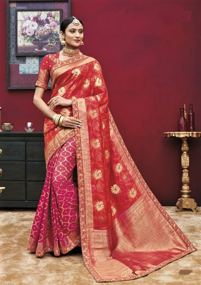 Red Kanchipuram Silk Saree With Hand Work Border