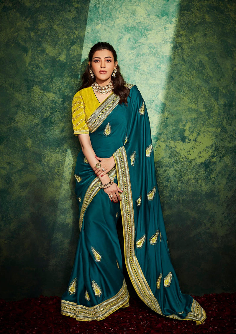 Green Designer Saree with Handmade works