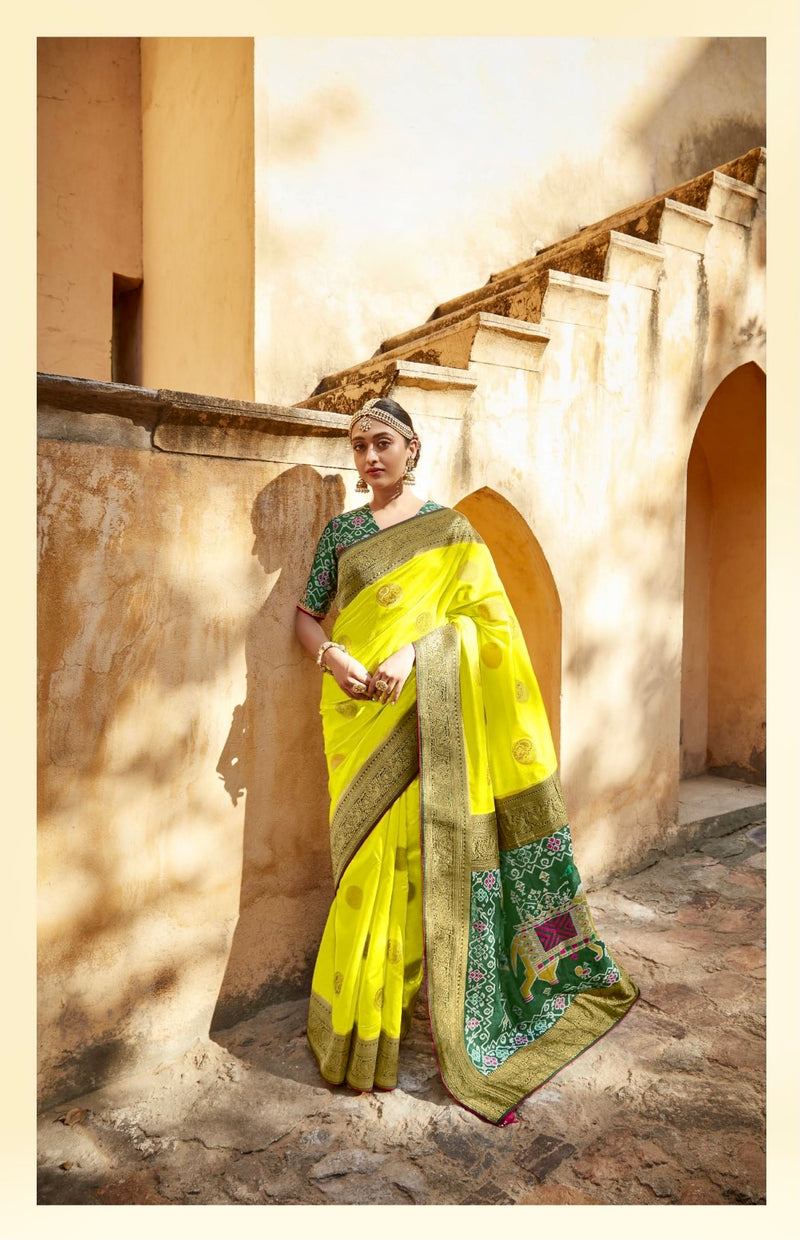 Lime & Green colour Paithani Silk Saree