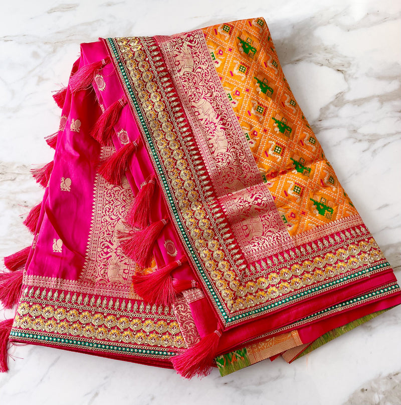 Rani Pink colour Silk Wedding Saree