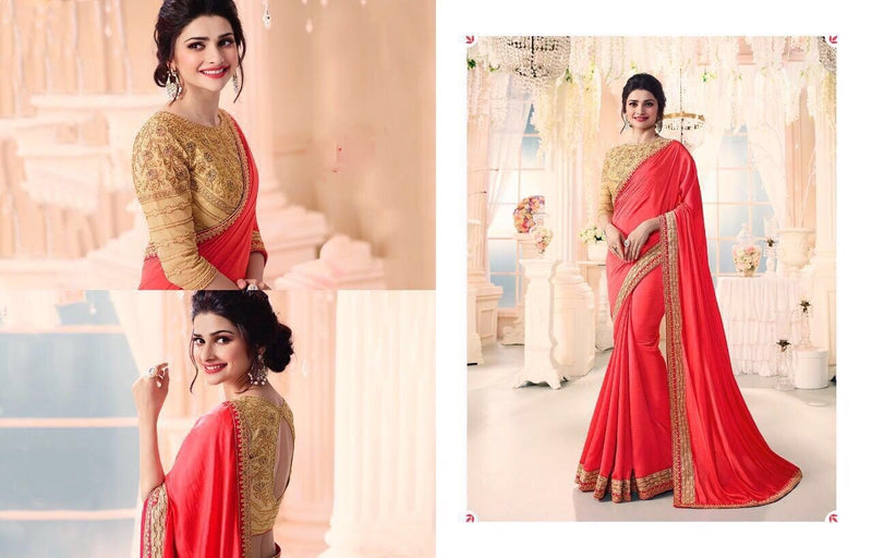 Red & Gold Silk Saree With Heavy Work Blouse
