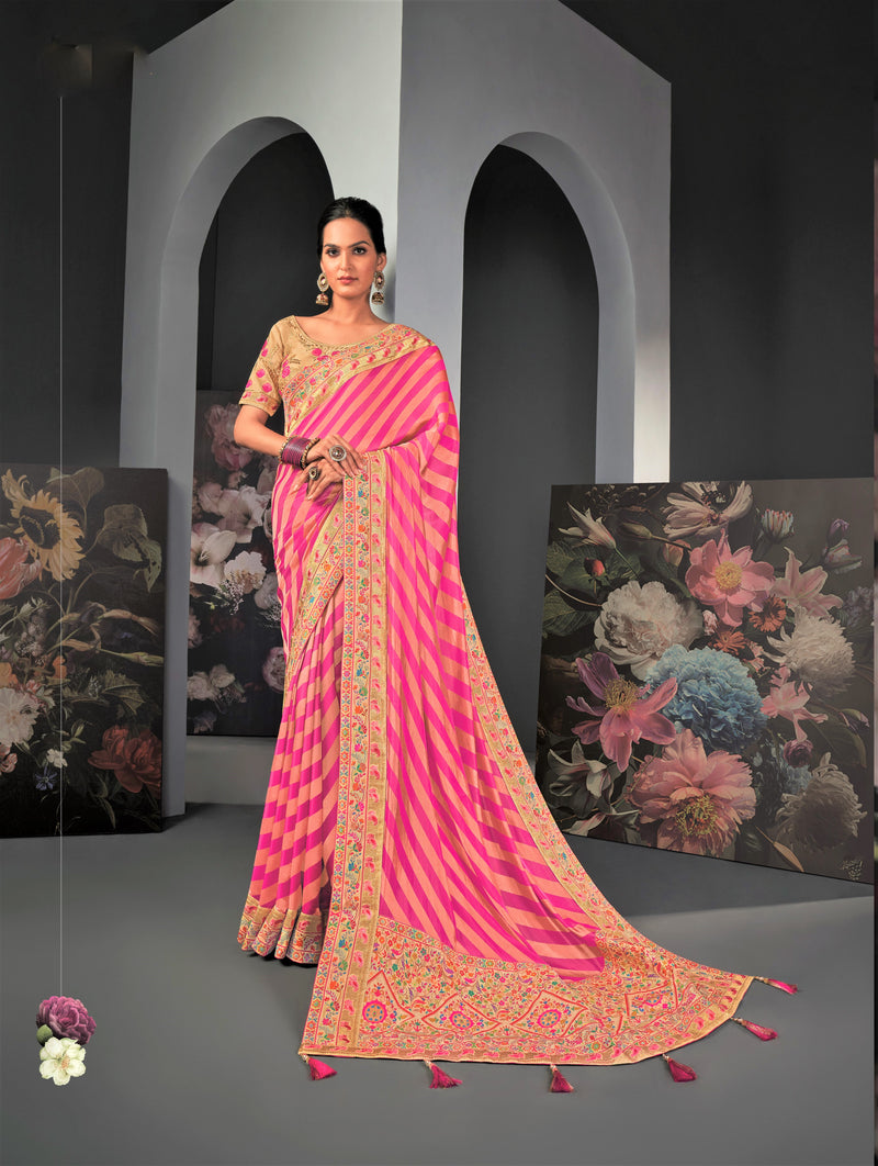 Pink Silk Embroidered Designer Saree