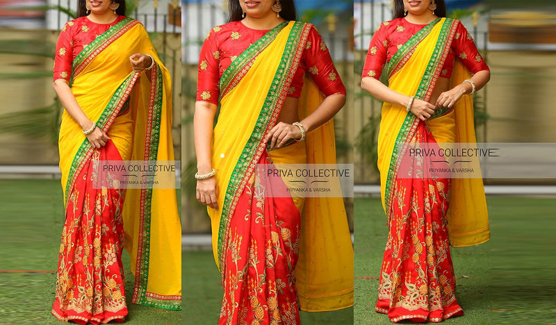 Yellow & Red Beautiful Designer Saree