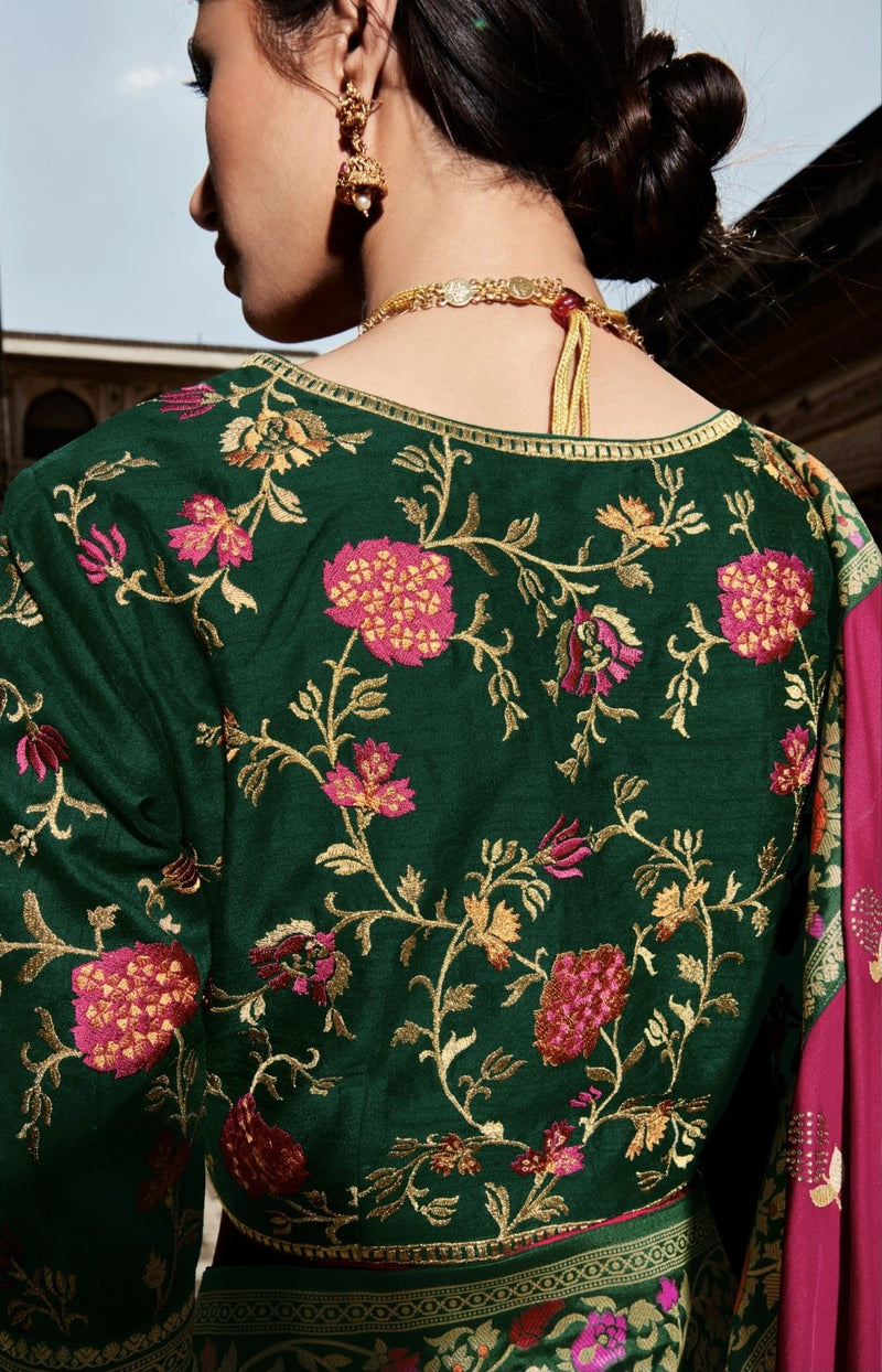 Pink & Green colour Paithani Silk Saree