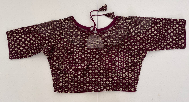 Sequins net ready made blouse in wine