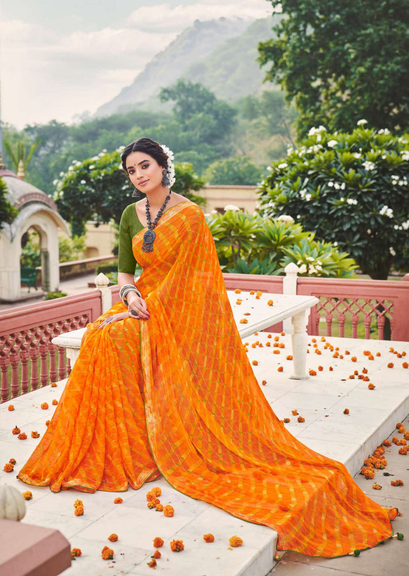 Golden Chiffon Saree with Fancy Tassels