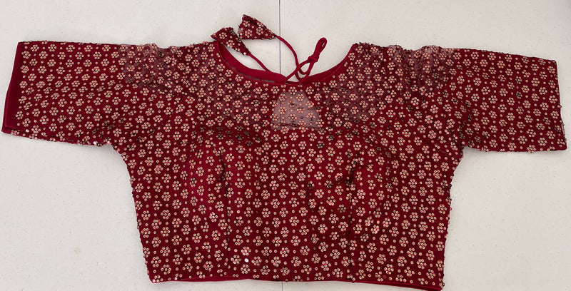Sequins net ready made blouse in maroon