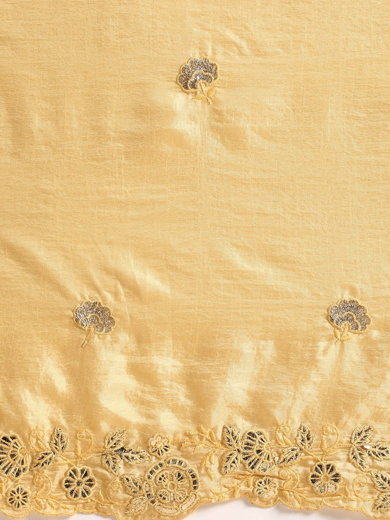 Yellow Colour Silk Embellished Work Saree