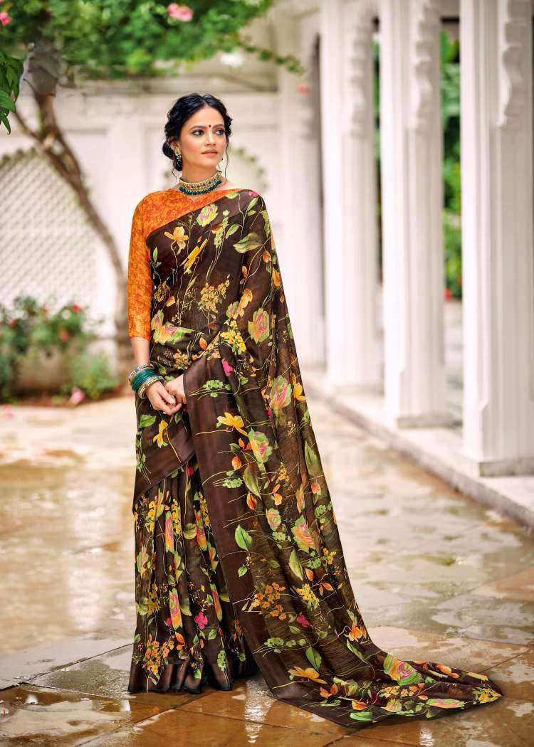 Brown Linen Saree with Satin Border