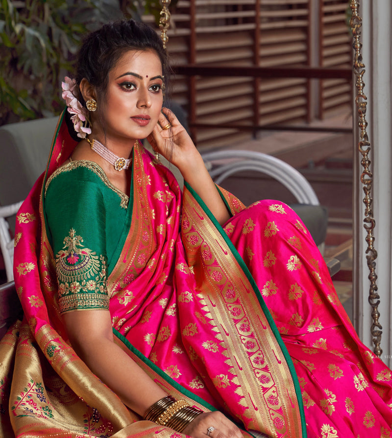 Pink Silk Saree with Two blouse pieces