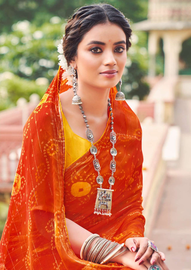 Golden Chiffon Saree with Fancy Tassels