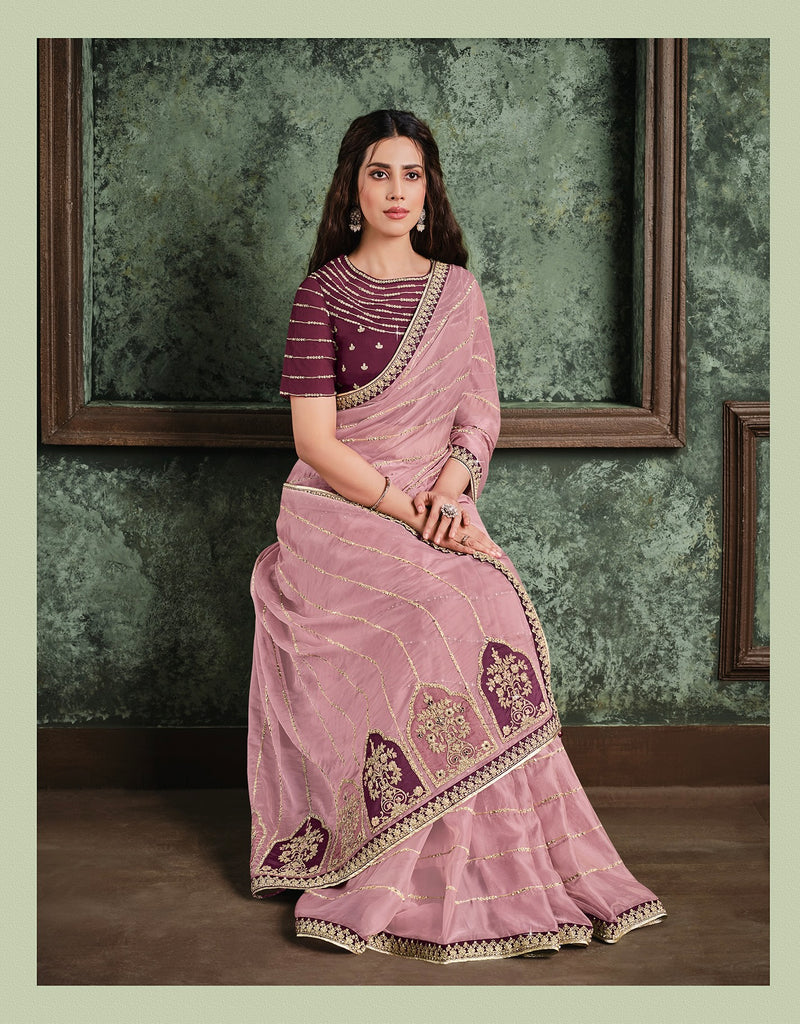 Lilac Designer Saree with Handmade works