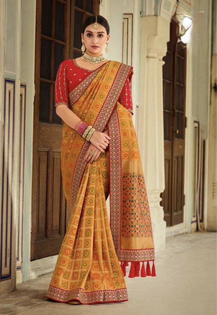 Lovely Mustard colour Silk Wedding Saree