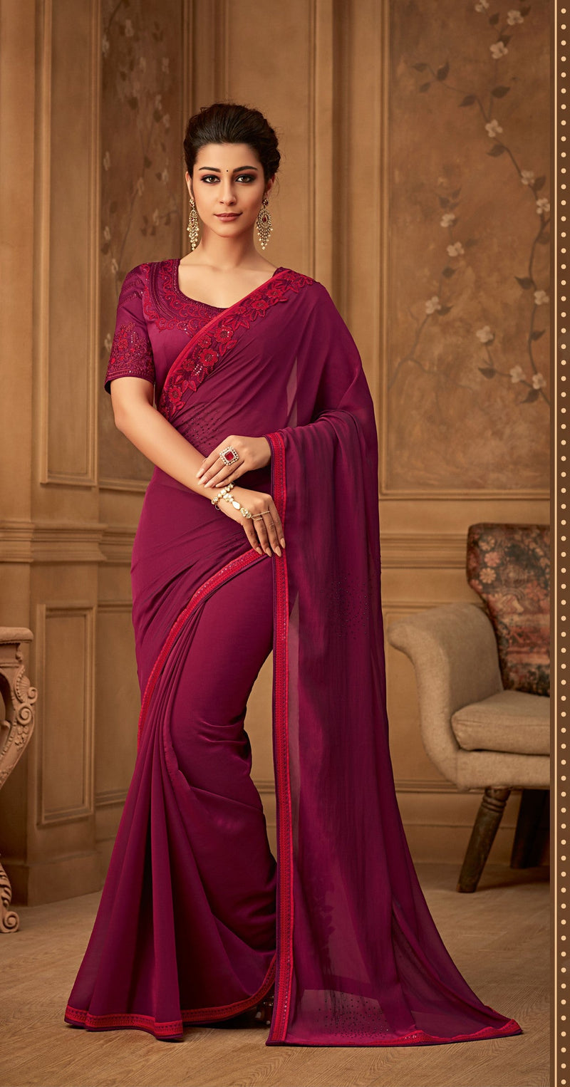 Plum colour Silk Designer Saree