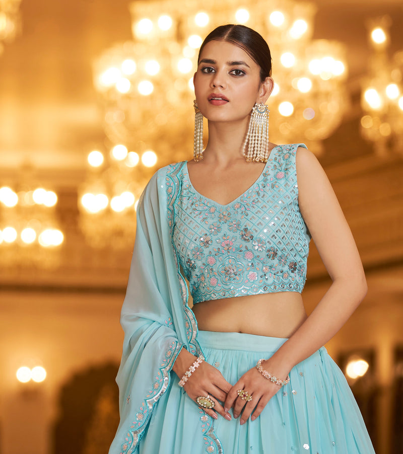 Thread with Sequins Embroidered work Lehenga