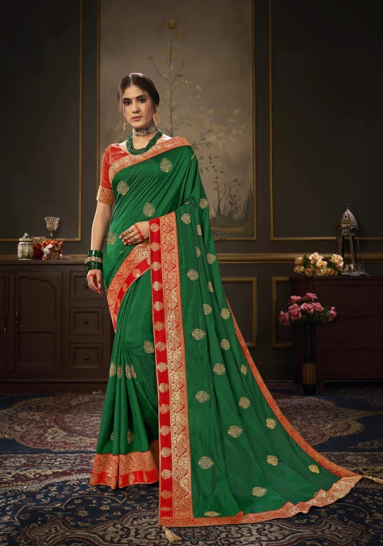 Green Colour Zari work Silk Saree