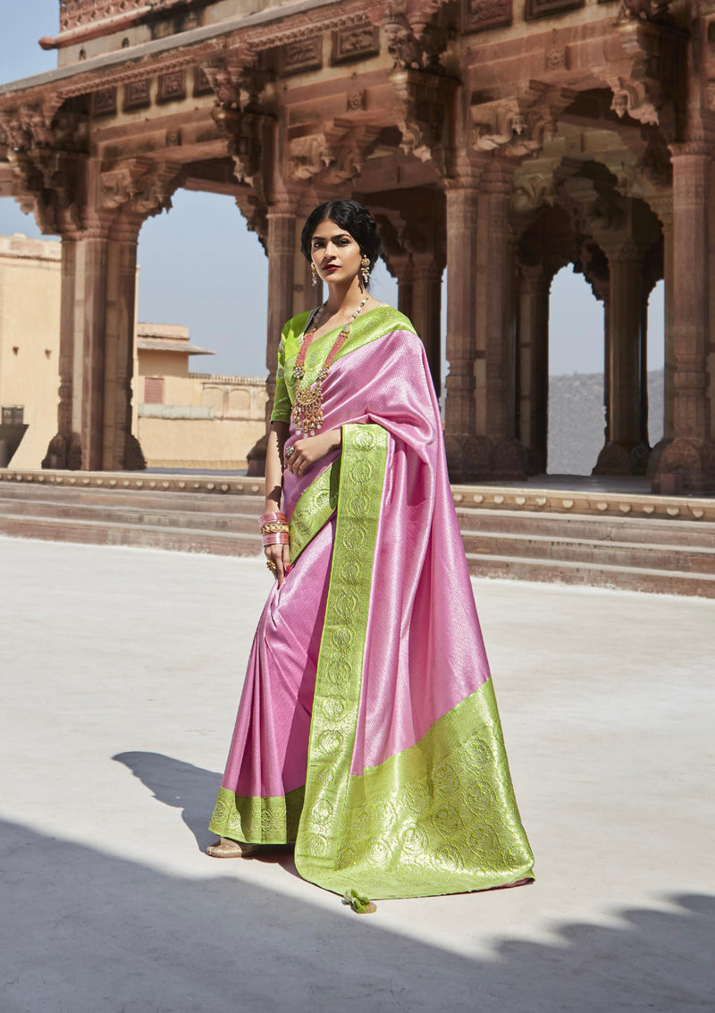 Soft Pink Silk Saree with Weaving Work