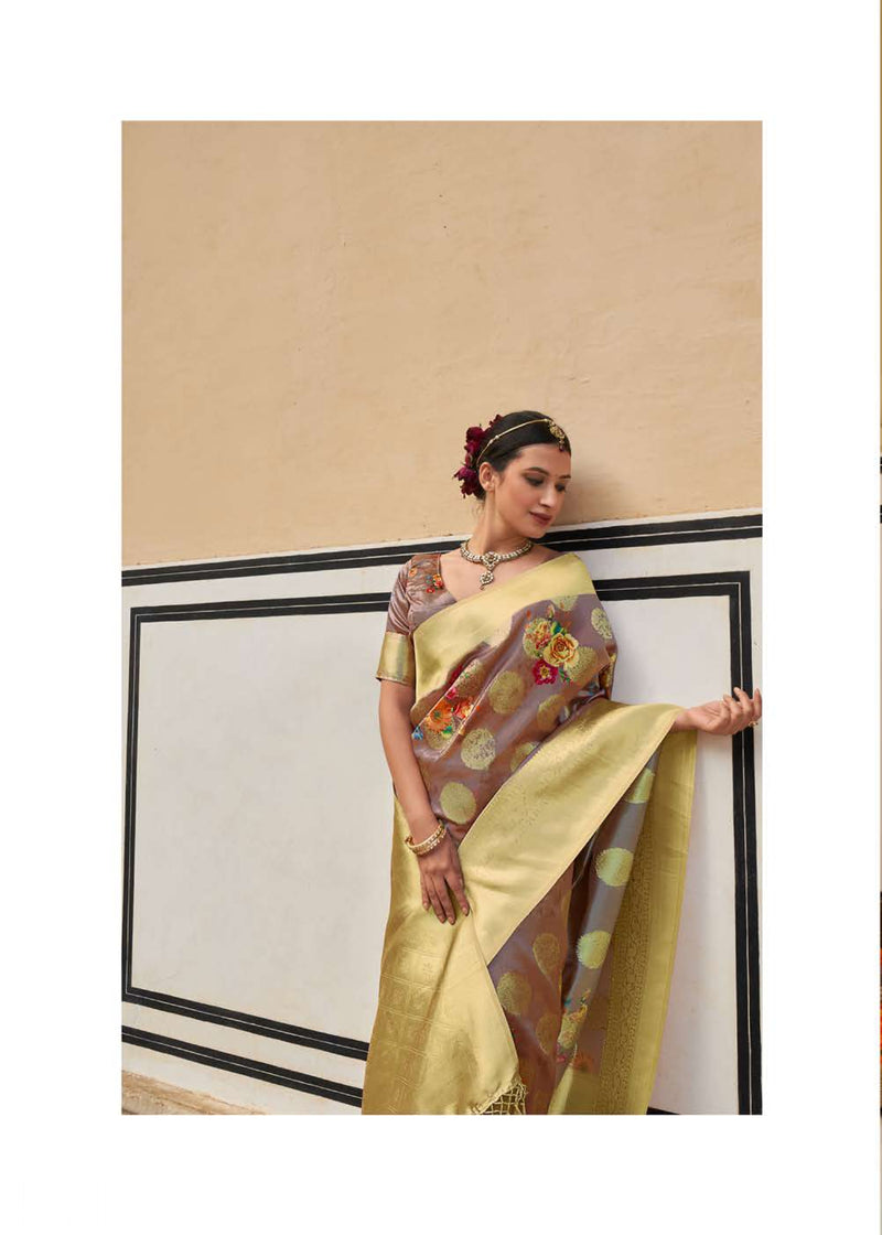 Pastel Mauve Colour Satin Silk Saree