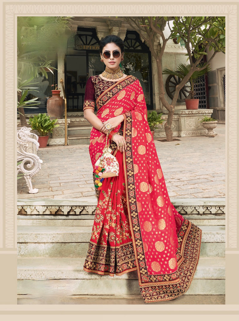 Red Colour Kalista Fashions Designer Saree