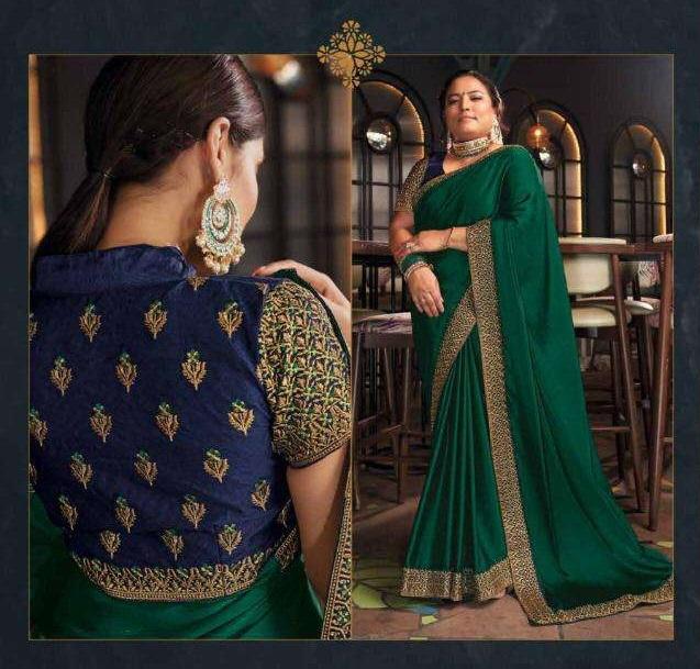 Green Colour Satin Silk Designer Saree