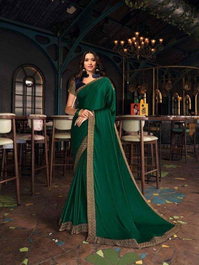 Green Colour Satin Silk Designer Saree