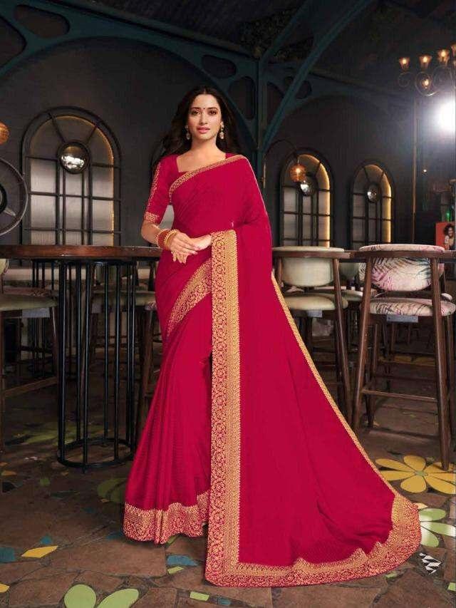 Scarlet Colour Georgette Silk Designer Saree