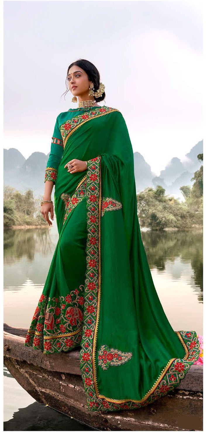 Lovely Green Vichitra silk Designer Saree