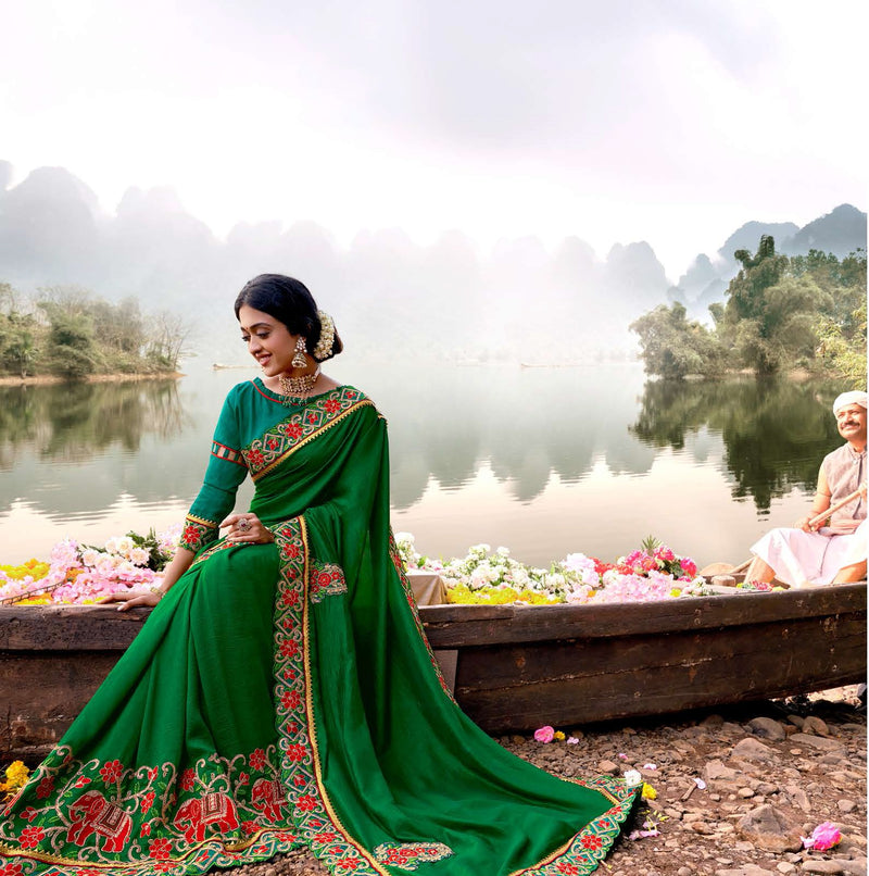Lovely Green Vichitra silk Designer Saree