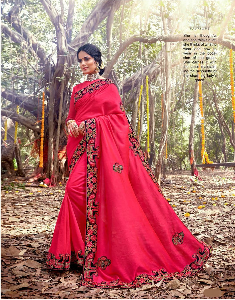 Stunning Pink Vichitra silk Designer Saree