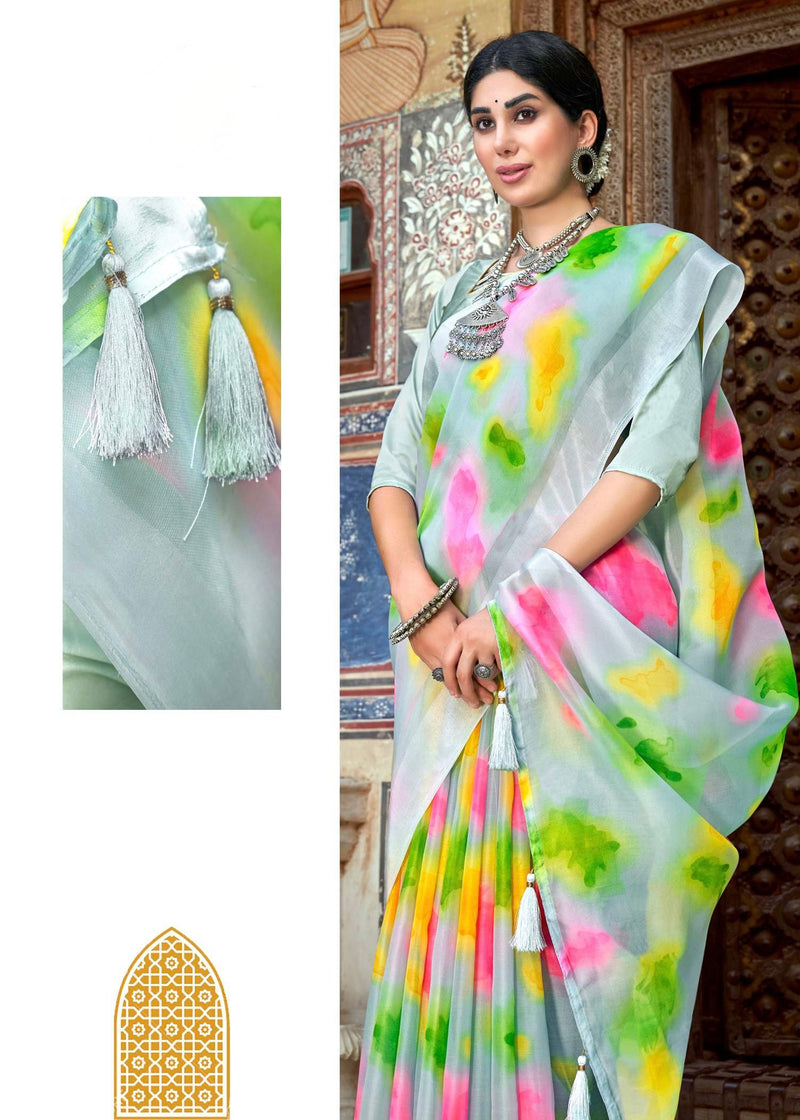 Organza silk saree with fancy prints