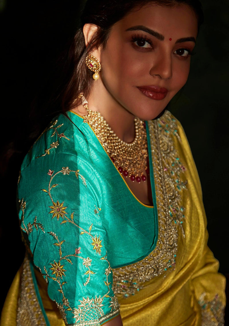 Yellow Designer Saree with Handmade works