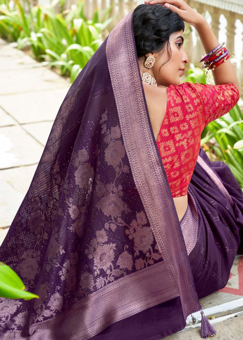 Linen Silk Saree with weaving Sequins Pallu