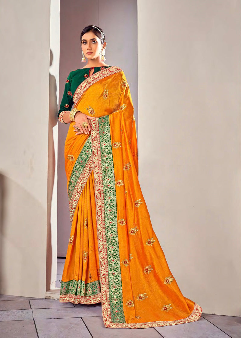 Orange Colour Vichitra Silk Saree