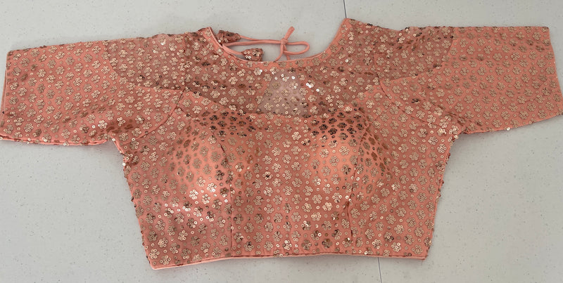 Sequins net ready made blouse in peach