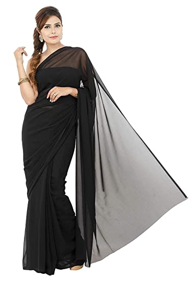 Plain Black Chiffon Georgette Saree