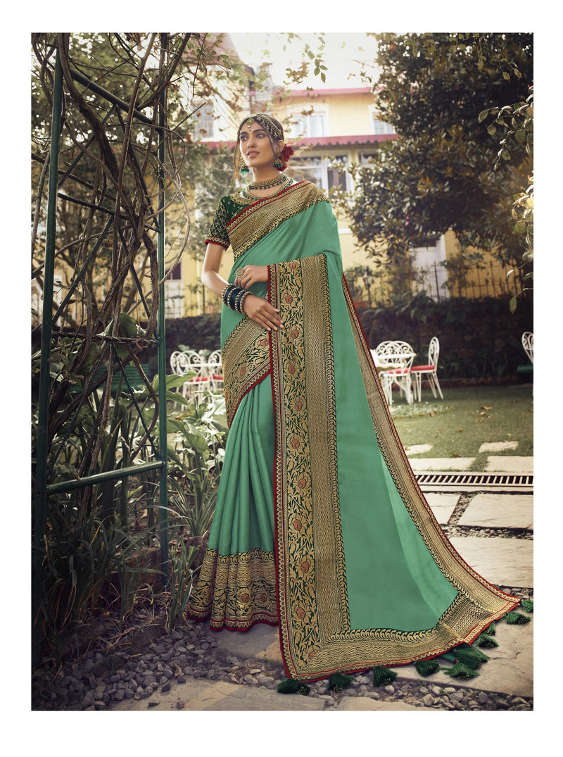 Exquisite Green Colour Embroidery Border Saree