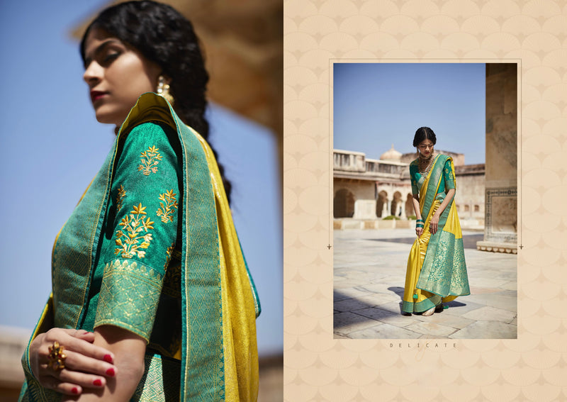 Golden Yellow Saree with Weaving Work