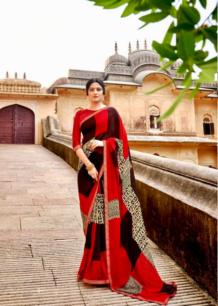 Georgette Print Work Saree With Border