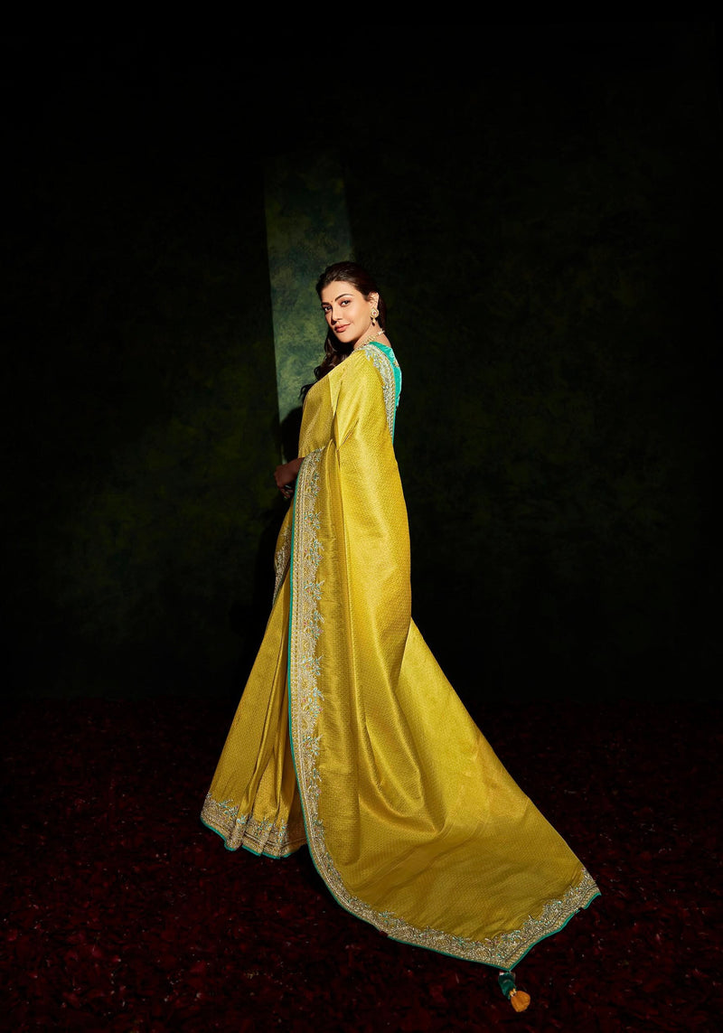 Yellow Designer Saree with Handmade works