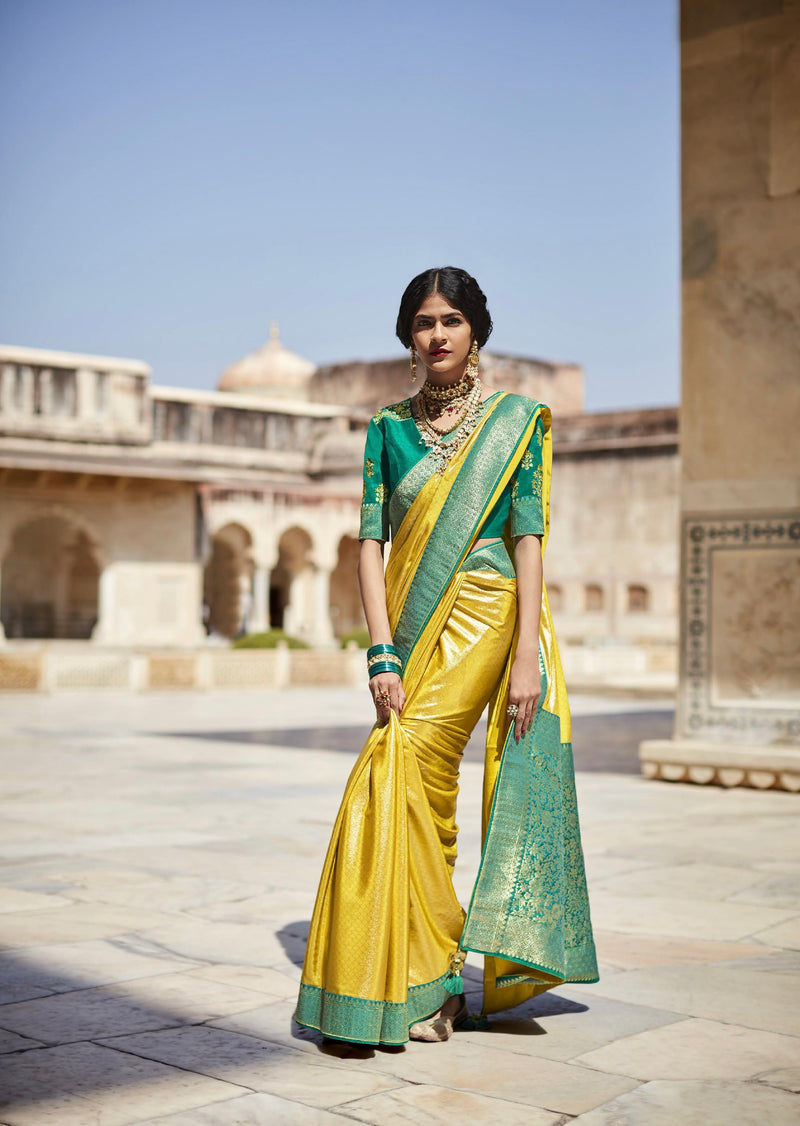 Golden Yellow Saree with Weaving Work