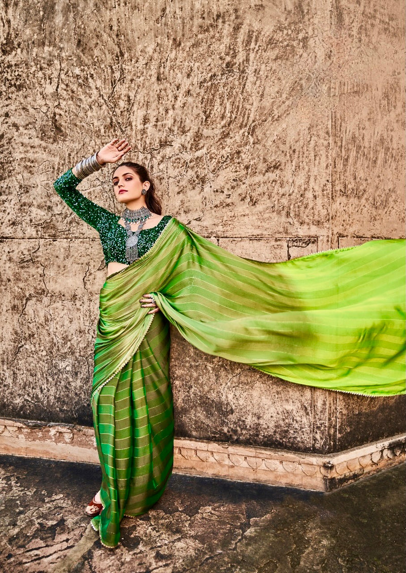 Satin Saree with Sequins Velvet Blouse Piece