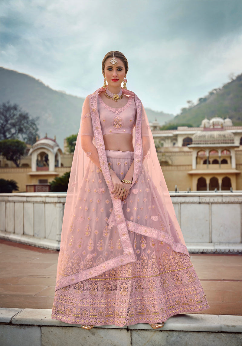 Net With Embroidered with Diamond Lehenga