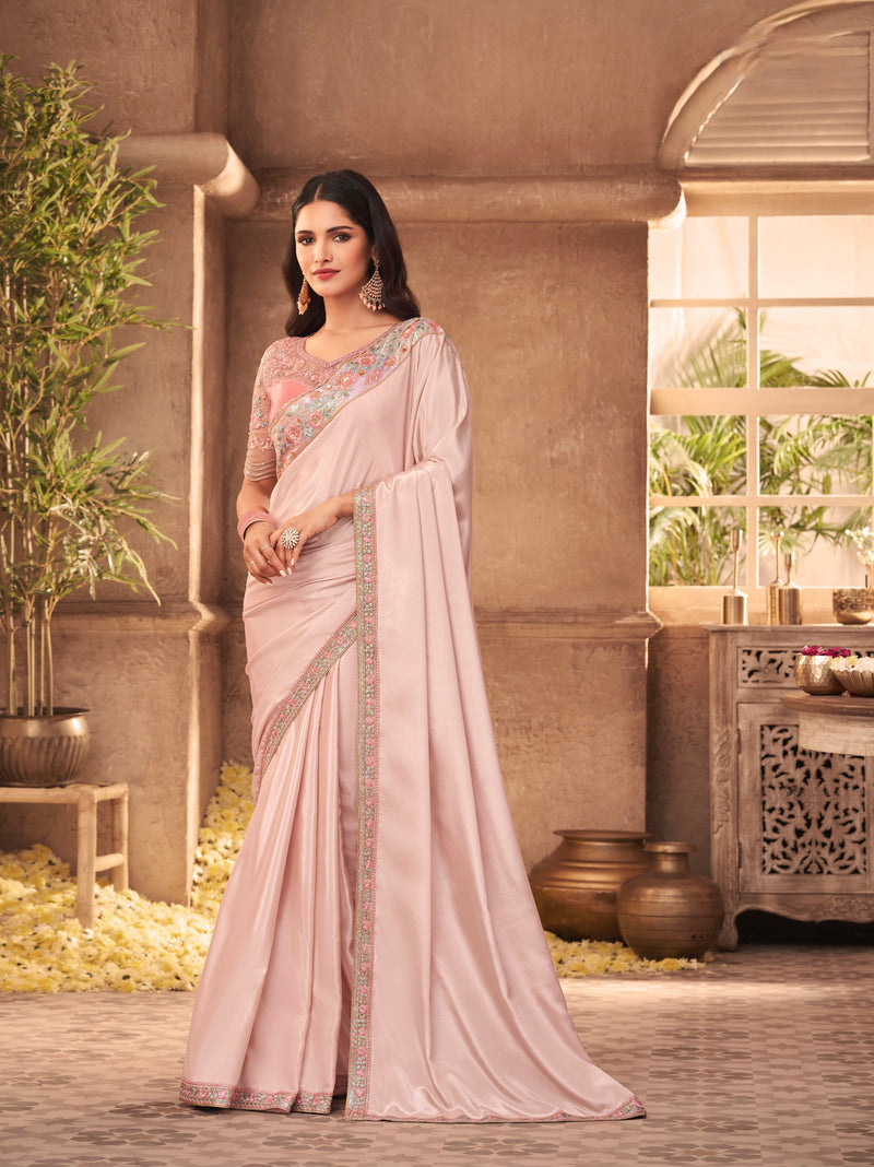 Rose Colour Silk Designer Saree